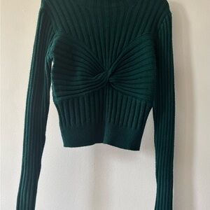 Stylish Green Ribbed Knit Sweater